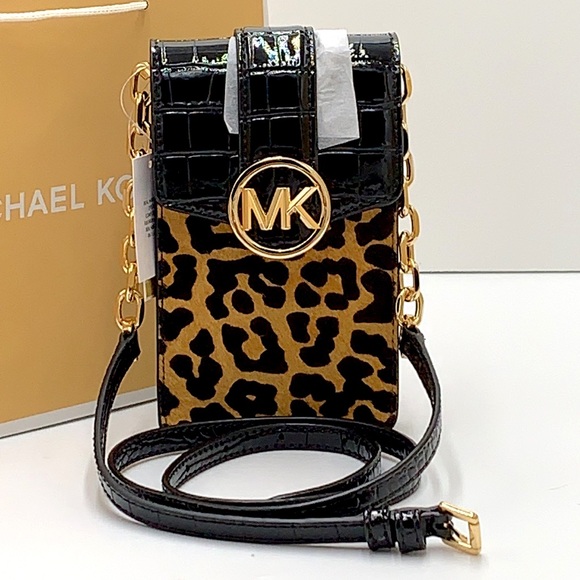 Michael Kors Carmen Leopard Print Logo Small Phone Case Xbody Bag BLACK … - Picture 2 of 15